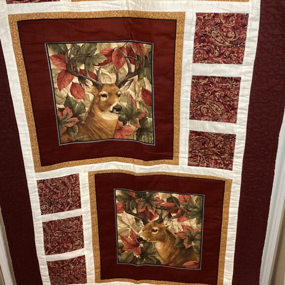NWOT Handmade Quilted Winter Wall Hanging Home Decor Deer's Rectangle Brown - Picture 3 of 9